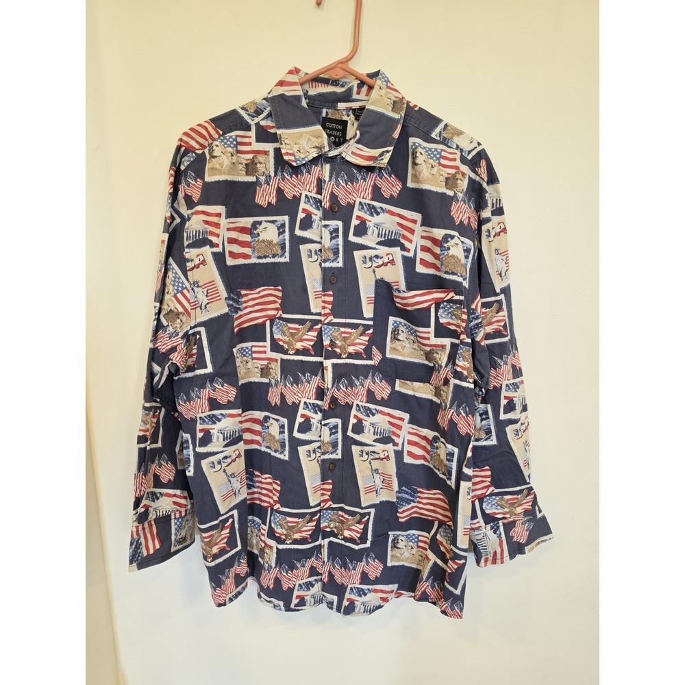 Vintage Men's‎ Cotton Traders Sport USA American Bald Eagle Long Sleeve Shirt L